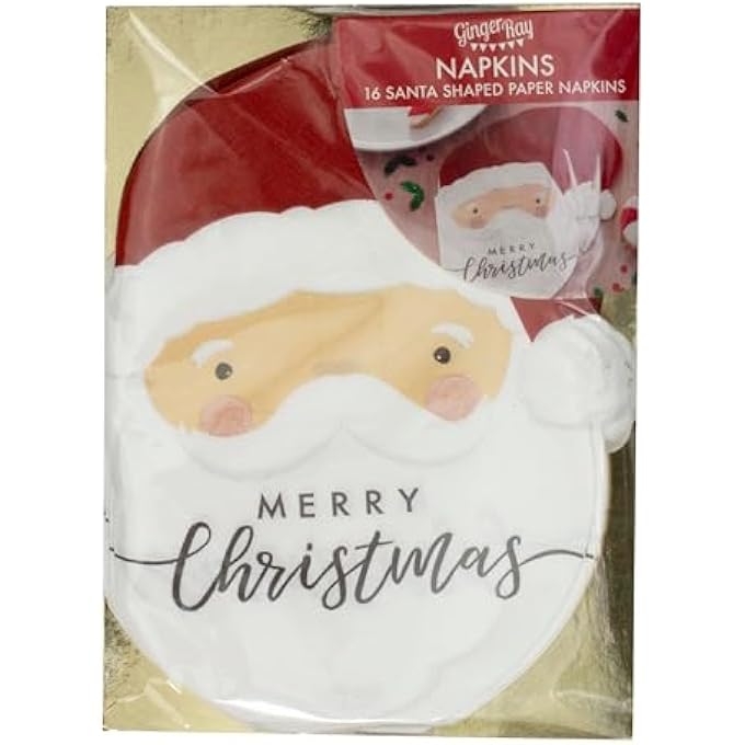 SHAPED MERRY CHRISTMAS PAPER PARTY DECORATIVE NAPKINS, SILLY SANTA, 16 PACK - Image 1